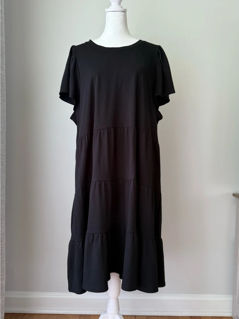 J. Crew Black Tiered Midi Dress